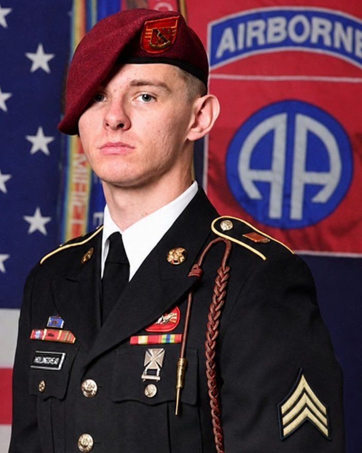 Glynn W. Hollingshead, Jr. in U.S. Army dress uniform with 82nd Airborne Division colors